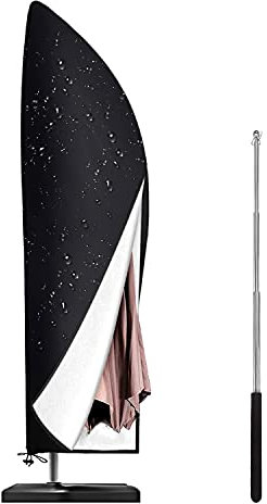 Parasol Cover with Contraction Rod,Waterproof, Windproof, Fade Resistant, Anti-UV, Heavy Duty Rip Proof Oxford Fabric Extra Banana Umbrella Cover with Zip (265x50/70/40cm) (Black)