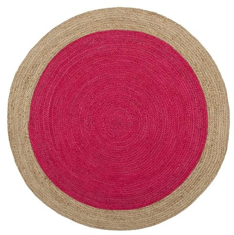 DN HANDICRAFT Eco-Friendly Burlap Carpets Fuchsia Natural Brown Jute Round Area Rug (210 X 210 Cm) (7 X 7 Square Feet) (82 X 82 Inch) Organic Jute Carpet Hallway Rug