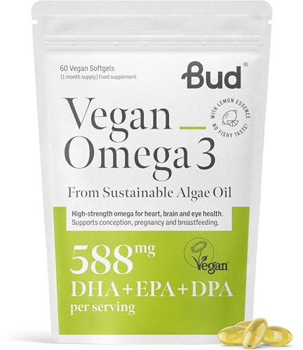 Vegan Omega 3 Supplements - High-Strength DHA EPA & DPA - Premium Plant-Based Algae Oil Omega 3 - Omega Supports Brain, Eye & Heart Health - 60 Omega 3 Vegan Capsules (1 Month Supply)