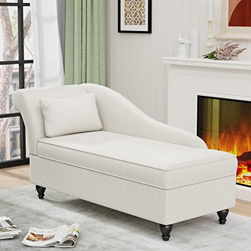 Yongqiang Storage Chaise Lounge Indoor, Linen Upholstered Chaise Lounge Chair with Storage for Bedroom Living Room Office Beige Fabric (Left Armrest)