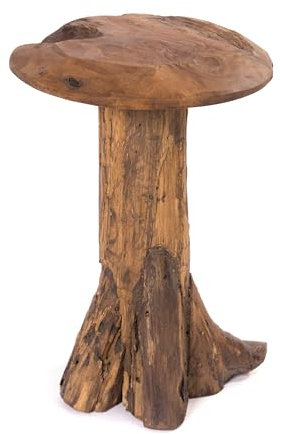 CREEDWOOD Teak Hocker | Wurzel Holz, 47cm | Blumenhocker, Pilz, Wurzel Beistelltisch, Pflanzen, Massiver Baumstamm