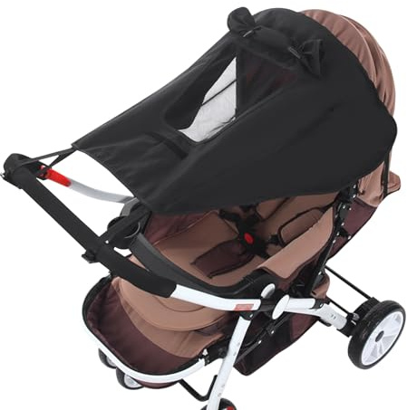 Pram Sun Shade, Universal Buggy Sun Shade Cover, Sunshade Canopy for Pushchair Portable Installation, Baby Stroller Shade Uv Protection with Skylight Design (Black)
