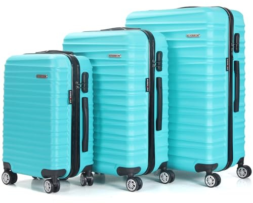 TROLLEY ADC Set de 3 valises rigides – Cabine 55cm, Moyenne 66cm, Grande 76cm – ABS renforcé – Roues Doubles 360° silencieuses – Cadenas à Code – Palma – Bleu Lagon Livraison Gratuite