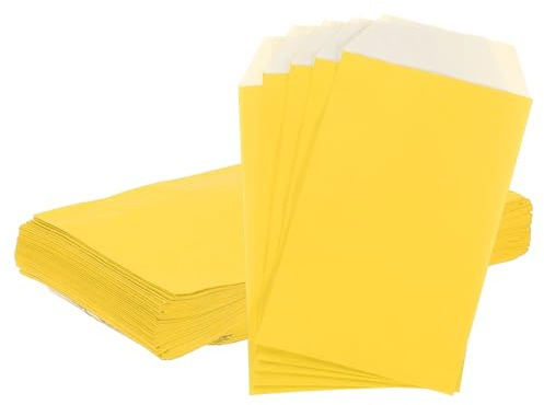 QUARKZMAN 100 Bolsas de Papel Kraft 3 x 6 Bolsas de Papel Kraft Plano a Prueba de Grasa para Panadería Galletas Caramelos Postres Jabón Boda Lanzamiento de Sellos Fiesta Amarillo