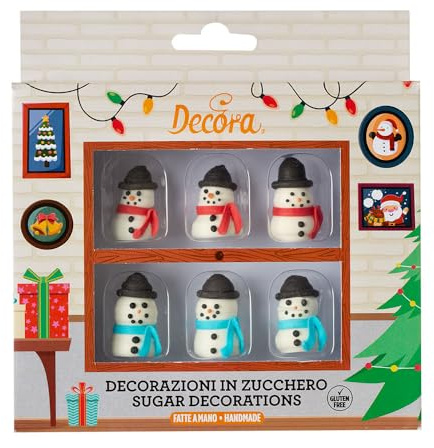 Decora, 0500449, Confezione da 6 Decorazioni Pupazzi di Neve 3D, In Zucchero