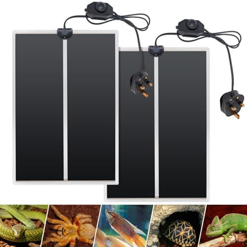 BREUAILY 2Pcs Reptile Heating Mat with Thermostat Adjustable Reptile Heating Pad Removable Terrarium Heat Mats for Tortoise/Snakes/Lizard/Gecko/Amphibians/Plant Box/Enclosure (28W)