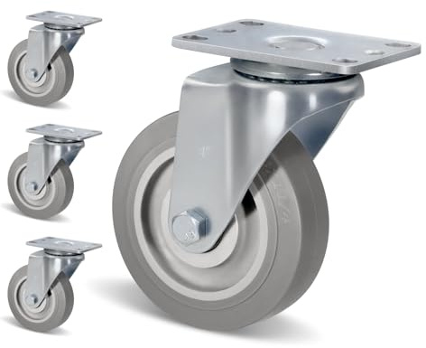 CWfutureparts 4 Inch Casters Set of 4 Heavy Duty Caster Wheels with Swivel 1200Lbs ，Rubber Wheel Silent Castor Industrial Plate Casters Wheels for Cart Furniture Workbench-4 Swivel