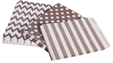 NULYLU 48pezzi Sacchetti Di Carta Strisce e Pois Per Matrimoni e Feste Candy Bar Bags Grigie Per Compleanni e Occasioni Speciali