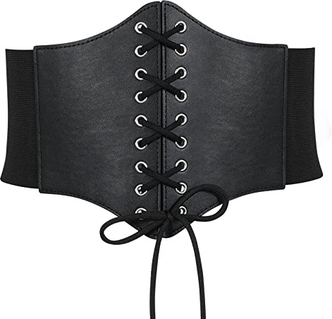 VONMELLI Corsetto Donna Pizzo in Vita Cintura Elastica Donna con Fascia Larga Retrò Legata Corsetto Moda Ampia Legato Cintura Vespa per Abbigliamento Costume di Halloween XS Nero