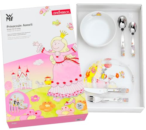 Regalo Grabado - Cubiertos Infantiles Personalizados con Vajilla | Acero Inoxidable 18/10 | Nombre y Fecha Grabados | Apto Lavavajillas | (Prinsesa Anneli)