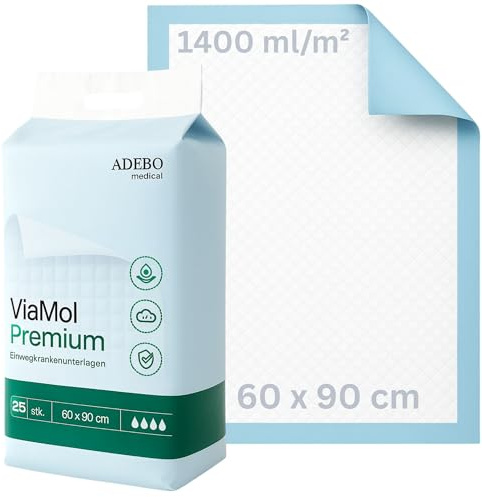 ViaMol® Premium | 100 | Inkontinenzunterlagen Einweg 60x90 cm – Saugstarke Krankenunterlagen 5-lagig, 1400 ml/m² – Weiche & rutschfeste Bettunterlagen bei Inkontinenz