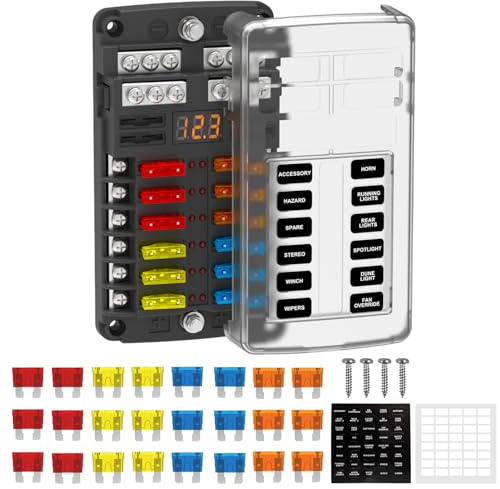 UCkasayfy 12-fackig säkringshållare för fordon 12 V säkringsbox platt säkring ATC/ATO 24 säkringar säkringshållare med LED-display för bil, båt, husbil, husvagn