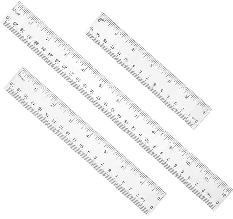 Lot de 3 règles droites en plastique avec centimètres et pouces - Outils de mesure incassables en plastique pour étudiants, cours, école, bureau et maison (Transparent)