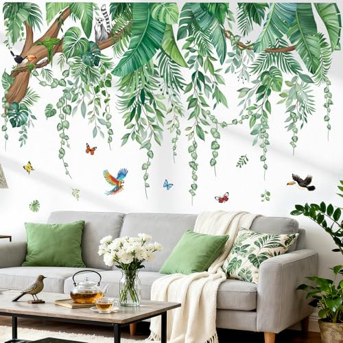 wondever Adesivi Murali Foglie Palma Rami Albero Grande Sticker da Muro Tropicali Pianta Verdi Adesivi da Parete per Soggiorno Camera da Letto Ufficio