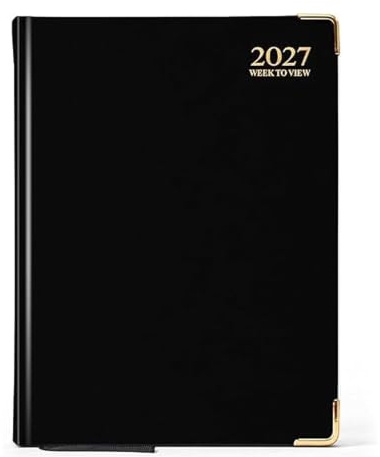 AIBULO A5 2027 Week to View Black Diary Gilt Edges Hardback