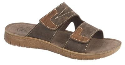 Urban Jacks Men's Comfort Slide Sandals, Faux Leather, Hook and Loop Closure, Summer Casual Mules (Brown/Tan, UK Footwear Size System, Adult, Men, Numeric, Medium, 12)