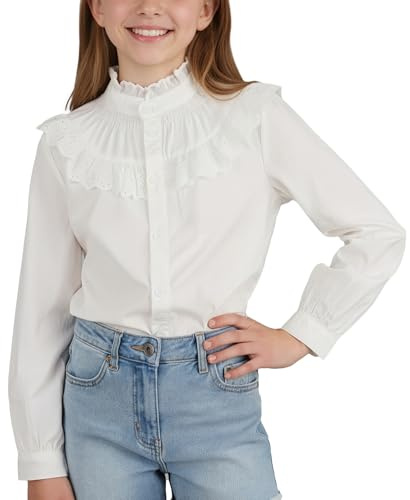 NEAWEALY Kids Girls Casual Ruffle Lace Cuffs Collar Blouse Long Sleeve Vintage Victorian Tops 12-13 Years