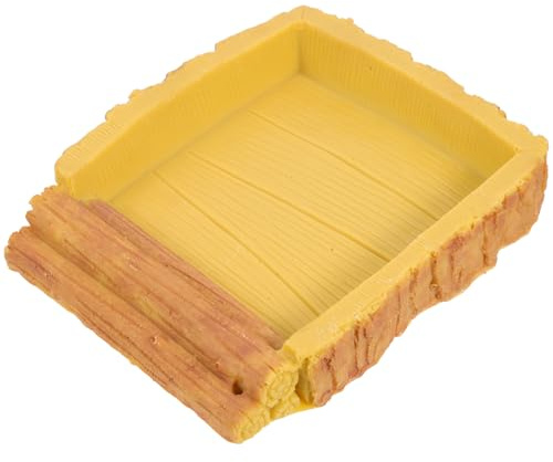 FOMIYES Cuenco de Agua para Reptiles y Tortugas de Resina, Plato de Alimentación para Terrarios, Diseño de Madera Amarilla, Adecuado para Lagartos, Geckos y Anfibios, Comedero Práctico