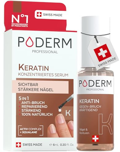 Poderm 5 en 1 Sérum Booster Uñas - Queratina | Tratamiento Preventivo Antirotura & Endurecedor para Reforzar de las Uñas Frágiles - 6 ML | 100% Natural - Desarrollado por un Podólogo en Suiza