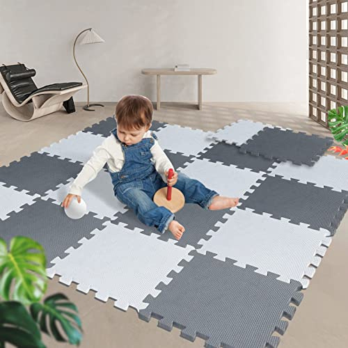 18 pièces Tapis de Jeu en Mousse avec Bordure, Tapis de Sol en Mousse Puzzle pour bébé, Carreaux de Sol en Mousse emboîtables pour Enfants, Tapis d'exercice