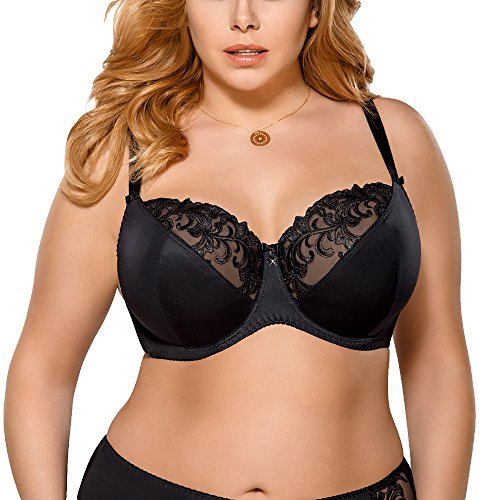 Gorsenia K378 Victoria Reggiseno Morbido Elegante Liscio Uniforme con Ricami, Nero,4K