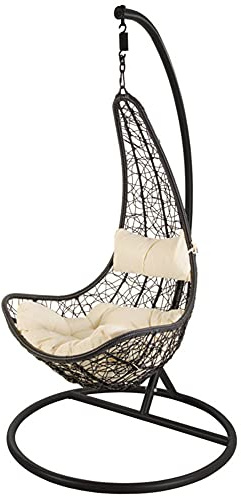 VERDELOOK Poltrona pensile in polyrattan con Cuscino e Struttura in Metallo Verniciato, 105x105 h195 cm