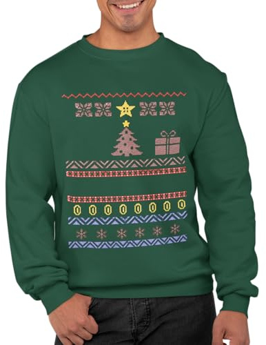 Graphic Impact Inspired Retro Gaming Freak Christmas Jumper Ugly Xmas Sweatshirts (Large, Bottle Green)