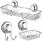 ARCCI Suction Cup Shower Caddy 3 Pack, Stainless Steel Bathroom Storage Organizer Shelves & Soap Dish Holder, Bath Hooks
