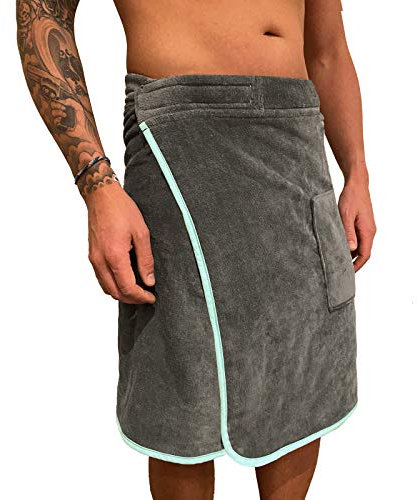 HOMELEVEL Saunakilt für Damen mit Klettverschluss und Tasche aus 100% Baumwolle Sauna Kilt Sarong, Herren Anthrazit/Mint, S-XXL