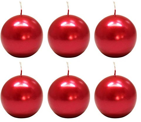 Ebersbacher Kerzenfabrik GmbH Kugelkerzen weinrot lackiert, 6 Stück, Größe ca. Ø 80 mm, einzeln in Folie, runde Kerze Weihnachtskerze Adventskerze