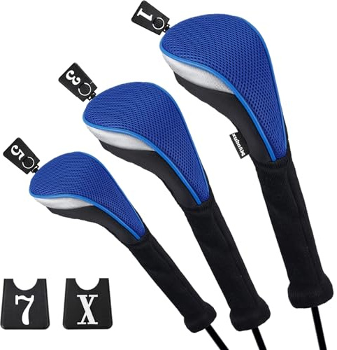 Andux Golf Fairway träklubbshuvud överdrag 460 cc förare extra lång hals 3 st/set blå