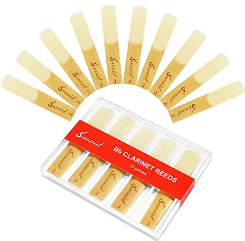 Sovvid 10er-Pack Bb-Klarinettenblätter mit Kunststoffbox, Stärke 2,0 Blätter für Klarinette, dünnere Blattspitze und ungefüllter Schnitt für einfaches Spiel, traditionelle Blätter für Klarinette