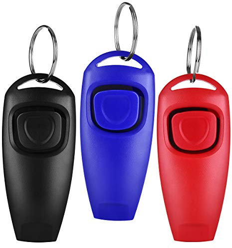Diyife Hunde Clicker Whistle 3 Stück, [Funktion 2 in 1] Profi Training Werkzeug Finger Klicker mit Pfeife/Großem Knopf Cicker für Hunde, Katzen, Pferde, Vogel - Schwarz Rot Blau