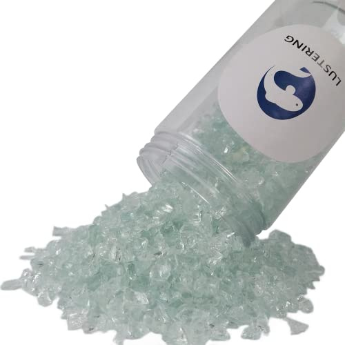 LUSTERING High Luster Crushed Glass Glitter, Fire Glass, Broken Glass, Glass Gems for Fire Pit, Crafts DIY Epoxy Resin Art, Geode Painting,Vase Filler,Aquarium Garden Decoration, 3-6mm, 454g (Aqua)