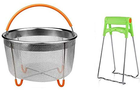 Panier à vapeur en acier inoxydable, 6QT - Insert à vapeur - Cuisson à légumes - Panier à vapeur pour autocuiseur avec poignée enduite de silicone pour cuisson à la vapeur de légumes, fruits, œufs
