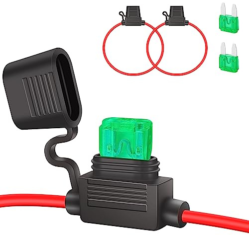 JatilEr Sicherungshalter Kfz Mini 12AWG 2 Stück, Kfz Auto Sicherungshalter Kupferkabel, Kfz Sicherungshalter mit 30A Kfz Sicherungen für Auto/Lkw/Motorrad/Boot