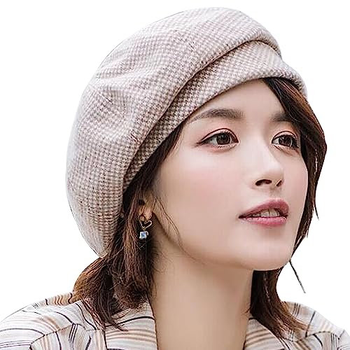WANYI Béret vintage pour femme, style coréen, chapeau classique d'hiver, béret de peintre pour le printemps/automne/hiver, kaki, L/XL