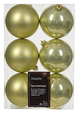 Kaemingk Weihnachtskugeln Kunststoff 8cm x 6 Stück Christbaumkugeln Set bruchsicher Pistaziengrün hellgrün - Pistazie - gelbgrün - pastellgrün