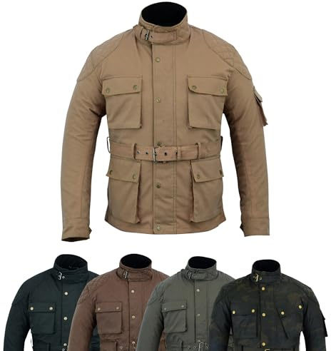 warrior gears Veste de moto en coton ciré pour homme, veste de moto doublée en nylon imperméable, manteau d'hiver en textile blindé pour motard, vêtements d'équitation et de voyage