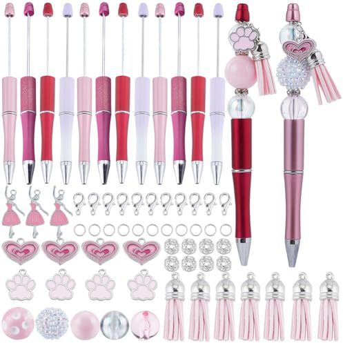 SUNNYCLUE DIY 12 Sets Stiftherstellungsset Perlenstift Mit Perlen Perlenstift Set 20 mm Rosa Acrylperlen Strass Kaugummiperlen Ballett Charms Perlenstifte Zubehör Für Frauen Lehrer Schule Krankenschwe