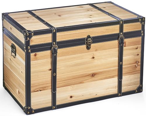 Kobolo Truhe Schatztruhe Holztruhe – FLORENCE – mit Metalldetails und Kunstlederverschlüssen Aufbewahrungskiste 80x45x50cm