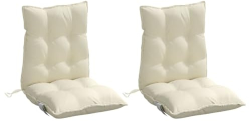 vidaXL Niedriglehner Auflagen 2 STK., Gartenstuhlauflagen mit Bänder, Sitzauflagen Polster für Gartenstuhl, Polsterauflagen, Creme Oxford-Gewebe
