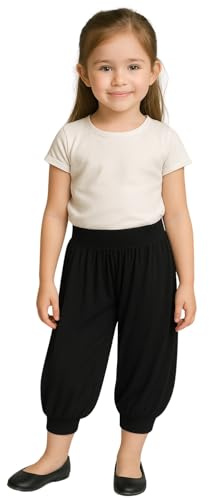 STAR FASHION Kids Harem Loose Casual Baggy Sports Dancing Pants Girls Harem Children Trouser with Leg Cuffs Elasticated Waist Black 11 to 12 Years