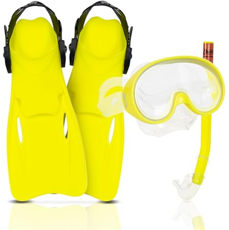 The Secret Home - Kit de de Buceo Unisex - Gafas de Buceo Ajustables para Niños- Accesorios para Verano Fabricado en PVC - Set Ideal para Playa - Varios Modelos (Gafas de Buceo + Tubo + Aletas - 1)