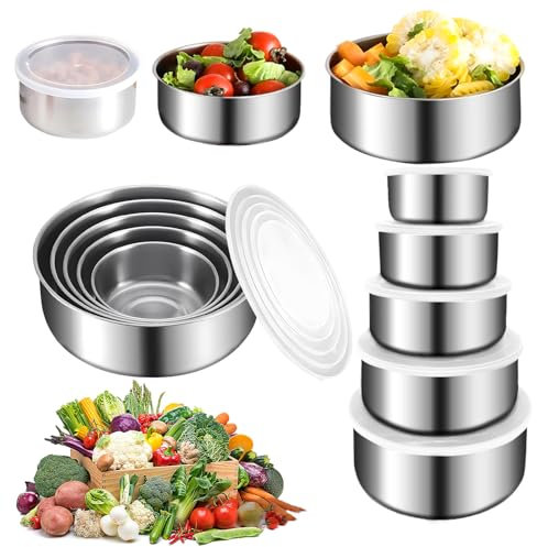 Jeinbuil Edelstahl Schüssel mit Deckel 5 Stück Rührschüssel Salatschüssel Set (280ml+450ml+730ml+1080ml+1580ml) Stapelbar zum Kochen Mischen Verrühren Servieren