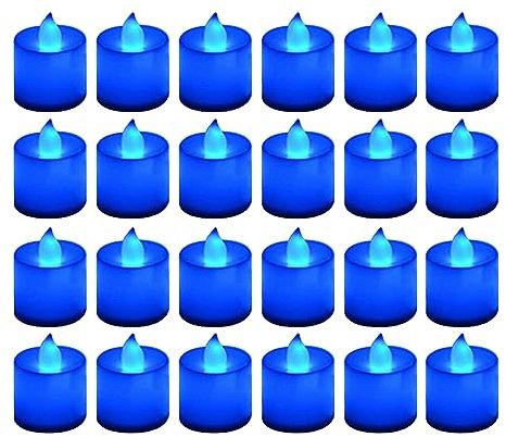 Lot de 24 bougies décoratives pour nouvelle maison - Bougies chauffe-plat bleues sans flamme - Bougies votives bleu marine vacillantes pour anniversaire, fête de mariage, festival - Petite taille