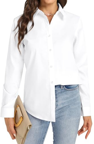 J.VER Womens White Work Shirts and Blouses Regual Fit Button Down Shirts