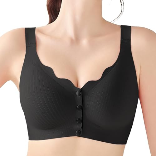 OXYIBRAS Front Closure Wireless Bras for Women Comfortable Support Padded Bralette Soft Post Surgery Everyday Bras Black XXL
