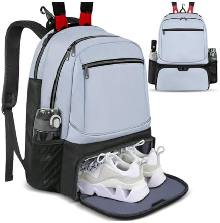 Large Tennis Backpack with Fence Hook - Badminton Racquet Bags with Separate Shoe Compartment for Women and Men, Side Mesh Pocket for Tennis Balls, Holds 2 Racquets for Sports Enthusiasts (Blue)