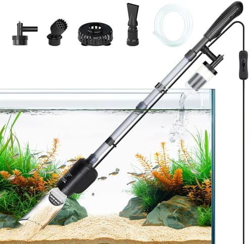 AQQA Pulitore per ghiaia per acquario, 6 in 1, multifunzione, 20 W, potente aspirapolvere automatico per ghiaia con flusso d'acqua regolabile, per la pulizia dell'acqua e il lavaggio della sabbia